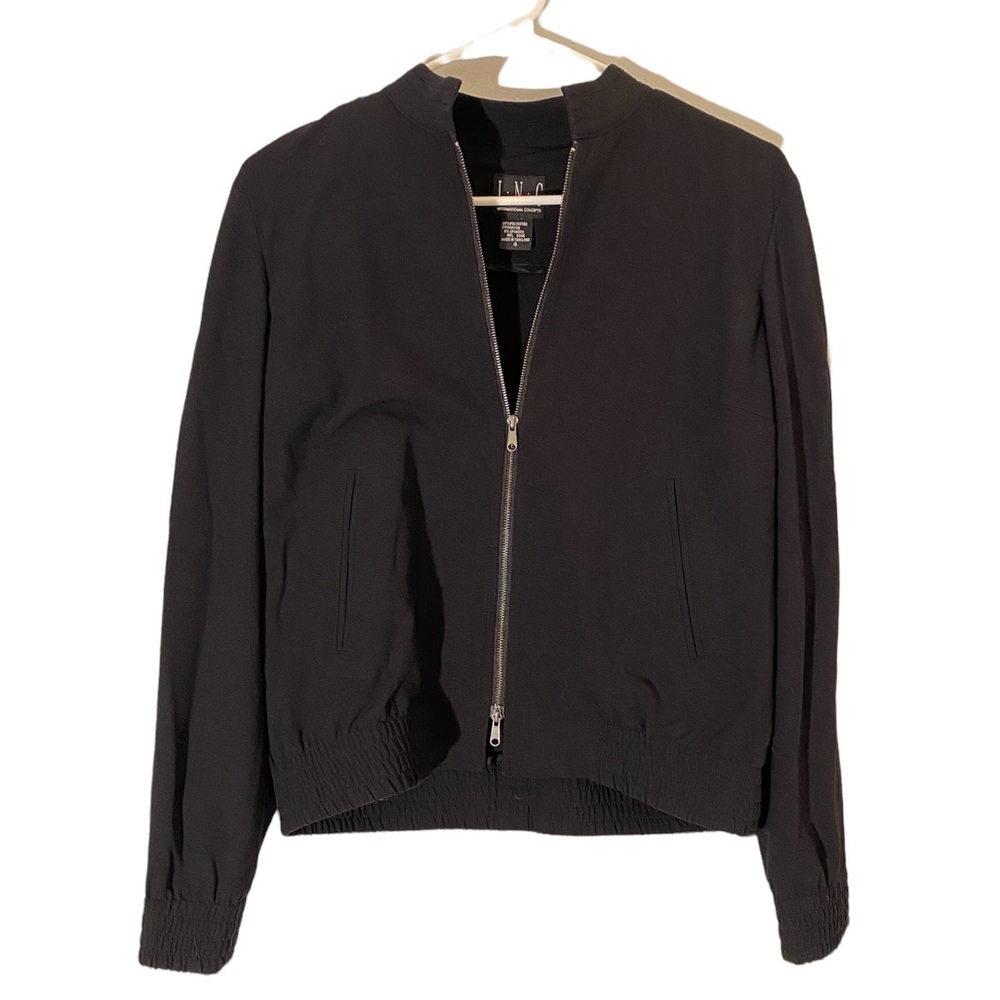 INC International Concepts Bomber Jacket Black Womens Size 4 EUC